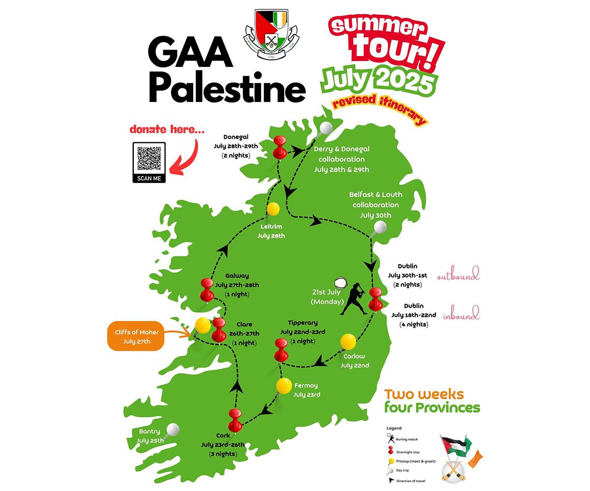 GAA Palestine, Summer Tour Map, July 2025